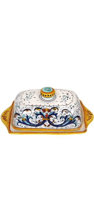 Ceramic Maiolica Covered Butter Dish Tray Ricco Deruta